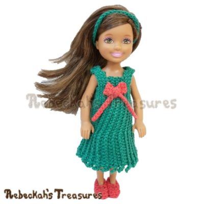 Festive Cheer Holiday Dress Free Crochet Pattern for “Chelsea” Doll
