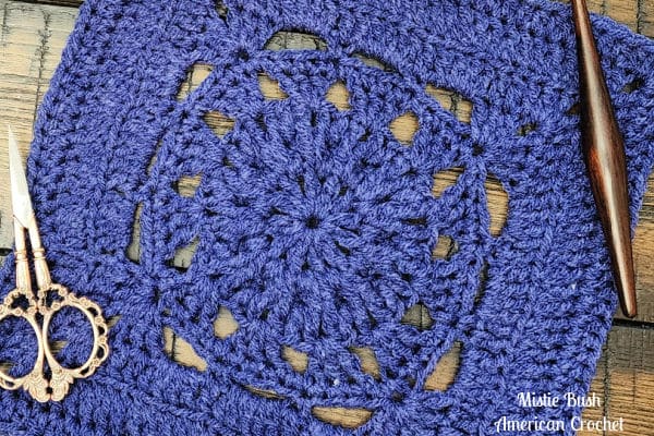 Close-up of the Blessed Square highlighting treble crochet rows and back loop ridges for added dimension.