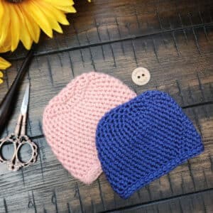 Little Luminary Hat, a hand-crocheted preemie hat made with stretchy ribbed stitches in soft yarn, part of the 2025 Preemie Crochet Challenge.
