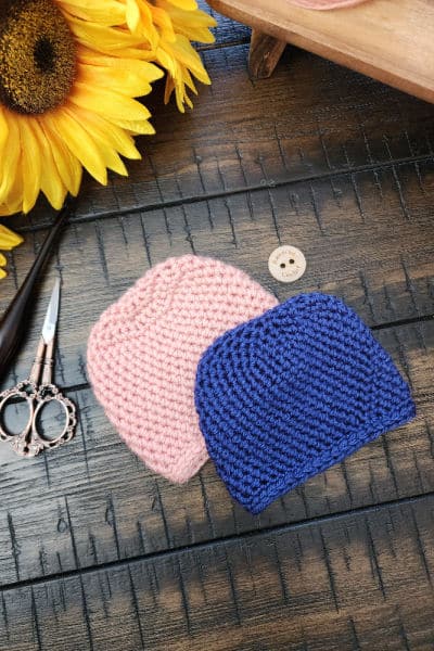 Little Luminary Hat, a hand-crocheted preemie hat made with stretchy ribbed stitches in soft yarn, part of the 2025 Preemie Crochet Challenge.